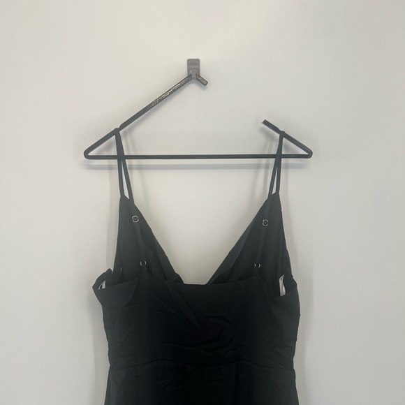 Lulus Satin Cowl Neck Front High Slit Strappy Romantic Maxi Dress In Black - Picture 8 of 10